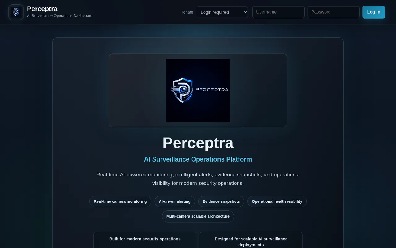 Perceptra public entry and sign-in screen